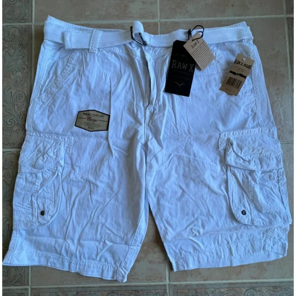 RawX Regular-Fit Belted White Cargo Shorts‎ Tailored Men size 38
